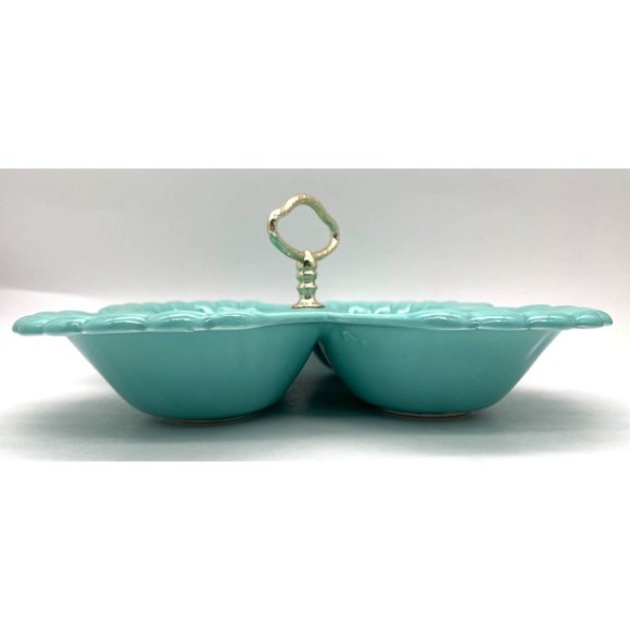 Vtg. MCM Classic California Pottery Turquoise  Relish Tray - Picture 3 of 3